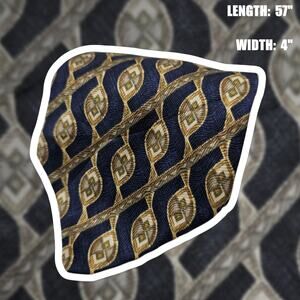 Geoffrey Beene Mens Silk Tie Blue Gold Geometric Medallion Vintage Designer 57"